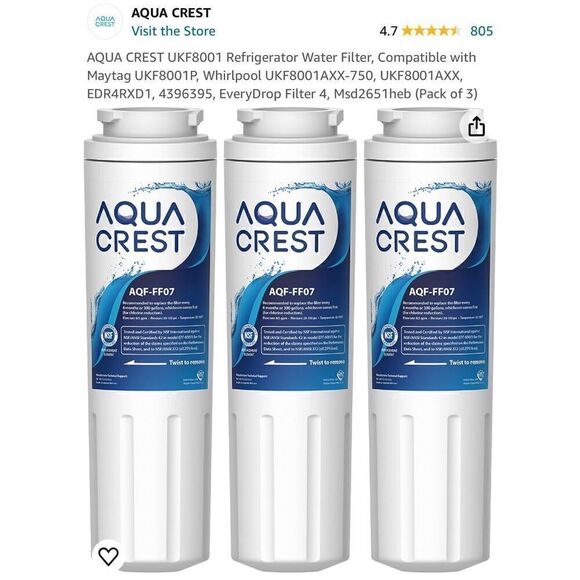 AQUA CREST UKF8001 Refrigerator Water Filters (2 filters) - Picture 1 of 4